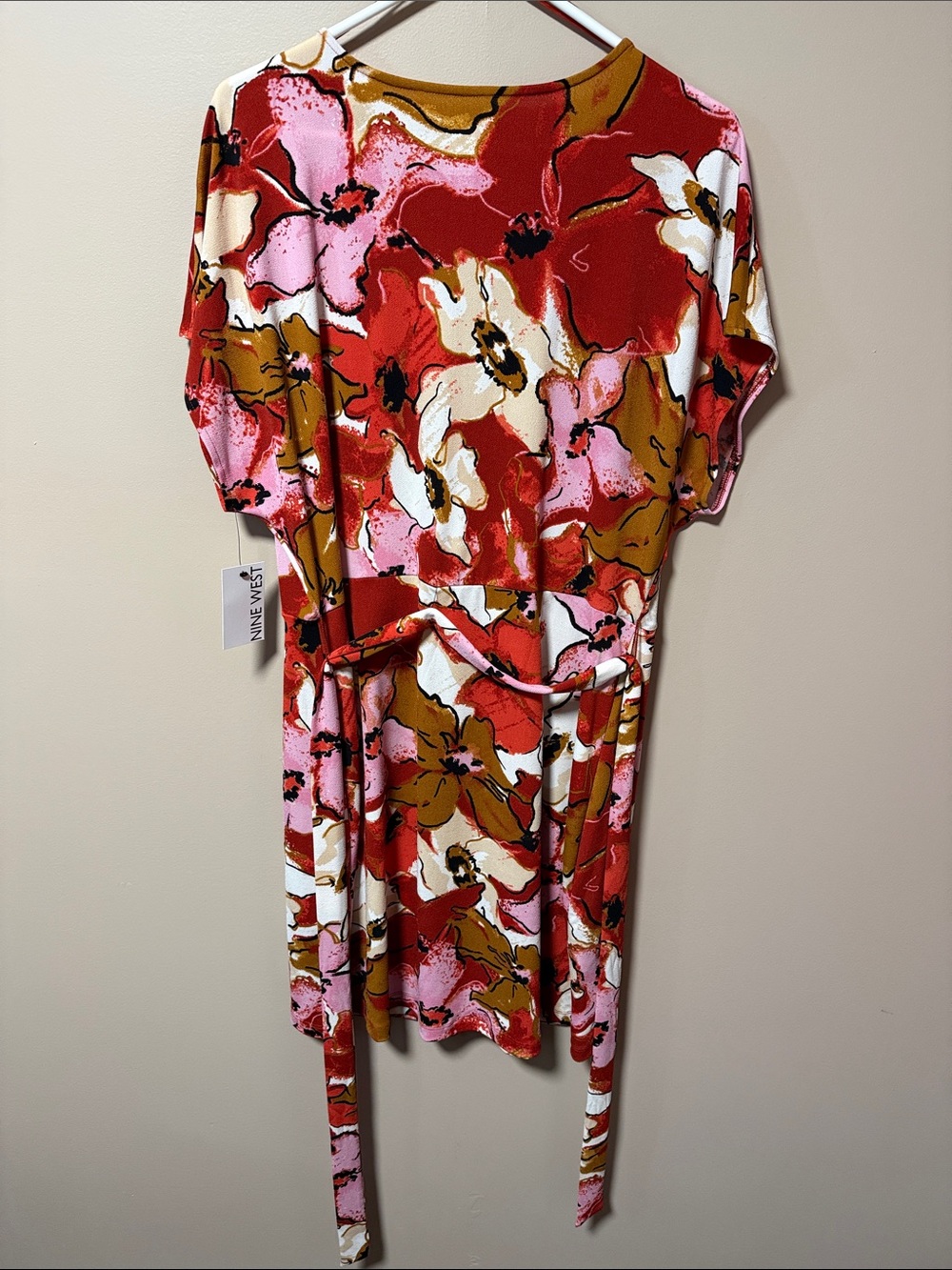 Nine West Floral Wrap Dress in Red, Pink, White, Brown - Picture 7 of 16
